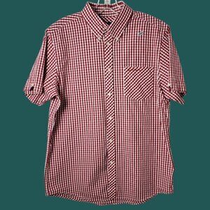 Ben Sherman Mens Red & White Gingham Short Sleeve Button-Down Shirt 100% Cotton